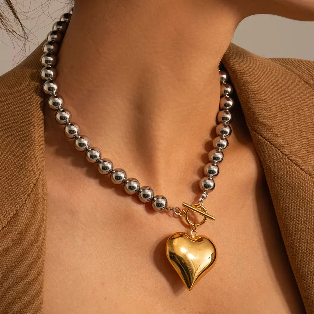 [Raffine]Alicia Chunky Bead Heart Pendant