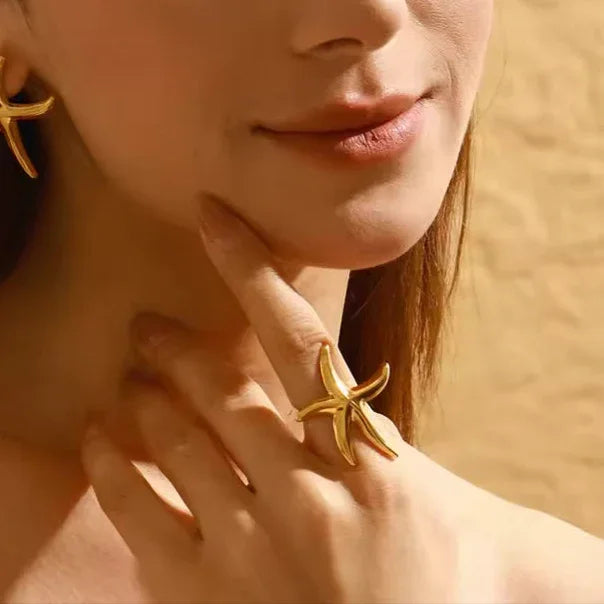 [Raffine]Oceanic Gold Starfish Ring