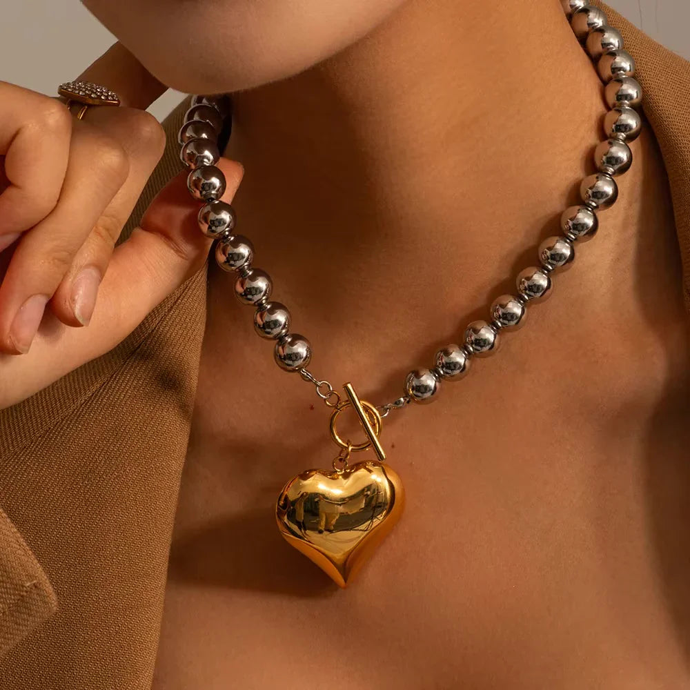 [Raffine]Alicia Chunky Bead Heart Pendant