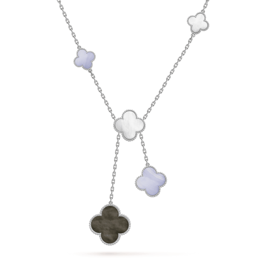[Raffine]COLLAR DE TRÉBOL DE CALCEDONIA CON 6 MOTIVOS DE PLATA 