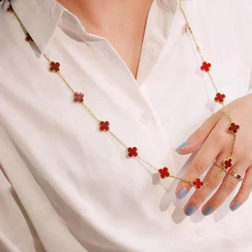 [Raffine] COLLAR DE CORNALINA CON 20 MOTIVOS DE TRÉBOL