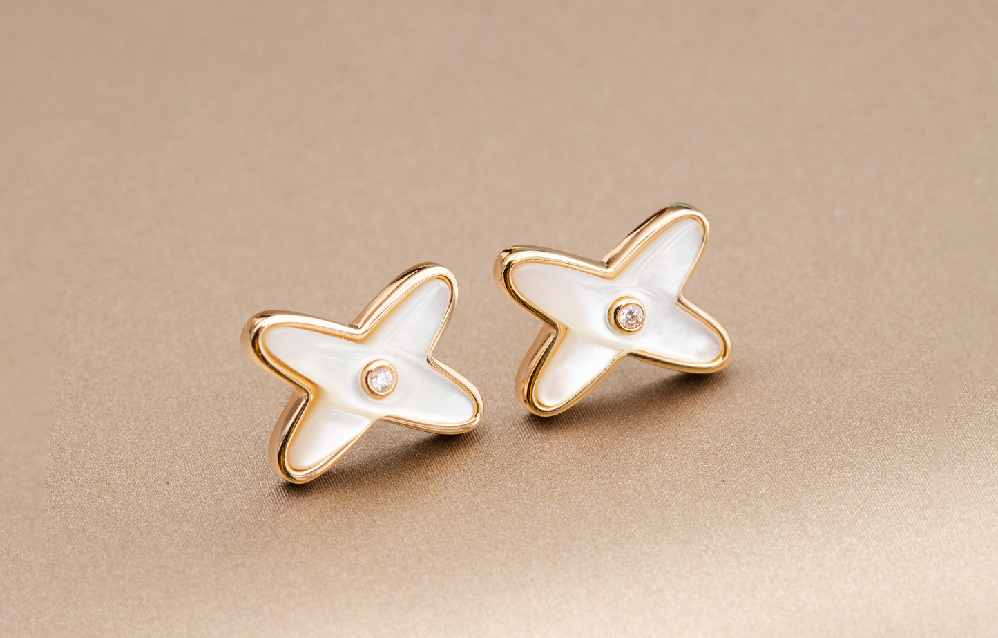 [Raffine]JEUX DE WHITE MOP PINK GOLD DIAMOND EARRINGS