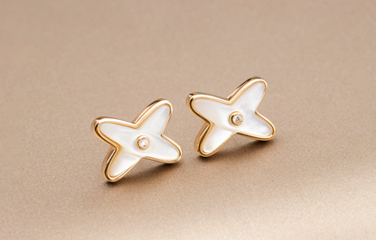 [Raffine]JEUX DE WHITE MOP PINK GOLD DIAMOND EARRINGS
