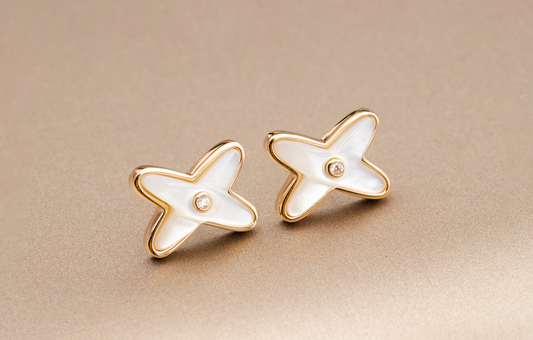 [Raffine]JEUX DE WHITE MOP PINK GOLD DIAMOND EARRINGS