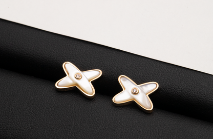[Raffine]JEUX DE WHITE MOP ROSE GOLD DIAMOND EARRINGS