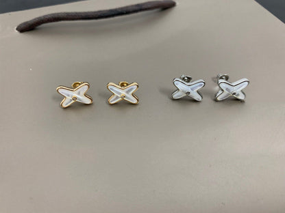 [Raffine]JEUX DE WHITE MOP SILVER DIAMOND EARRINGS