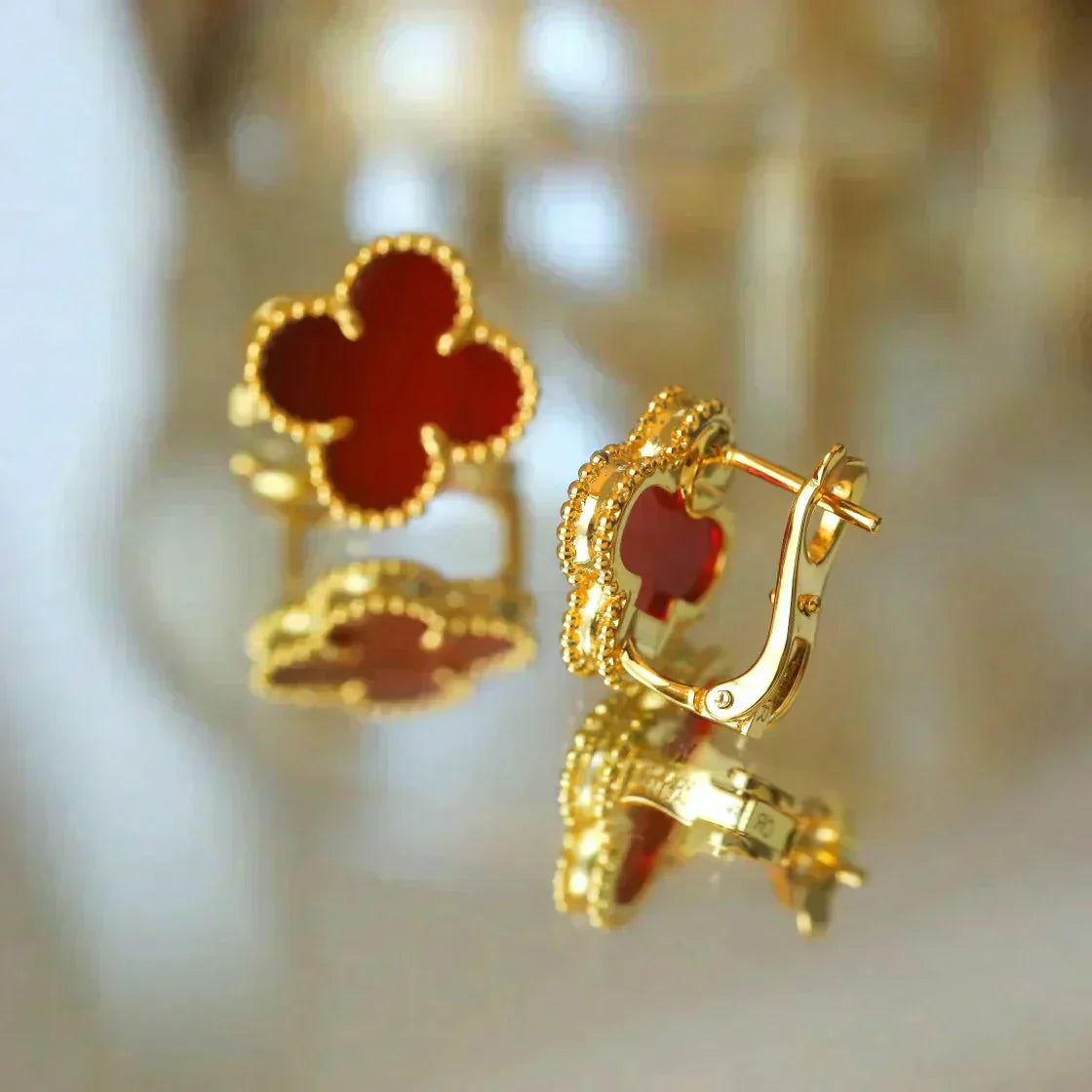 [Raffine]CLOVER MEDIUM 1 MOTIFS CARNELIAN  EARRINGS