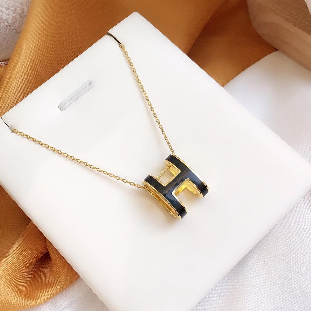 [Raffine]HM CLIC BLACK ENAMEL GOLD NECKLACE