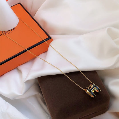 [Raffine]HM CLIC BLACK ENAMEL GOLD NECKLACE