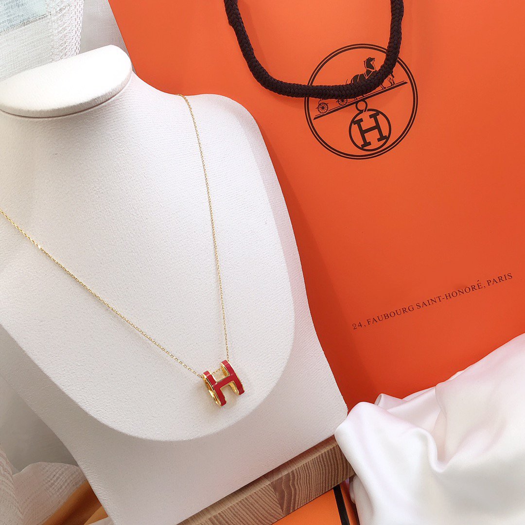 [Raffine]HM CLIC RED ENAMEL GOLD NECKLACE