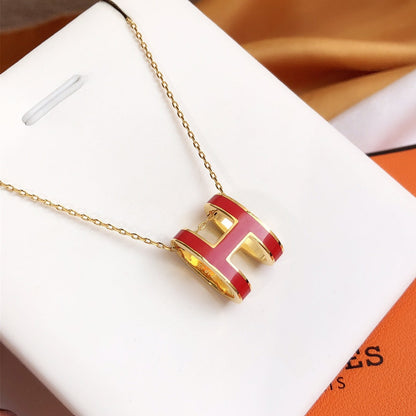 [Raffine]HM CLIC RED ENAMEL GOLD NECKLACE