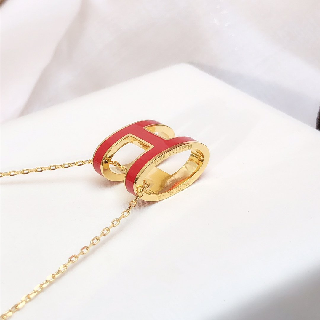 [Raffine]HM CLIC RED ENAMEL GOLD NECKLACE