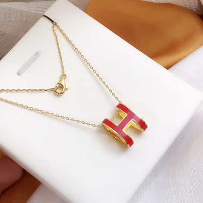 [Raffine]HM CLIC RED ENAMEL GOLD NECKLACE