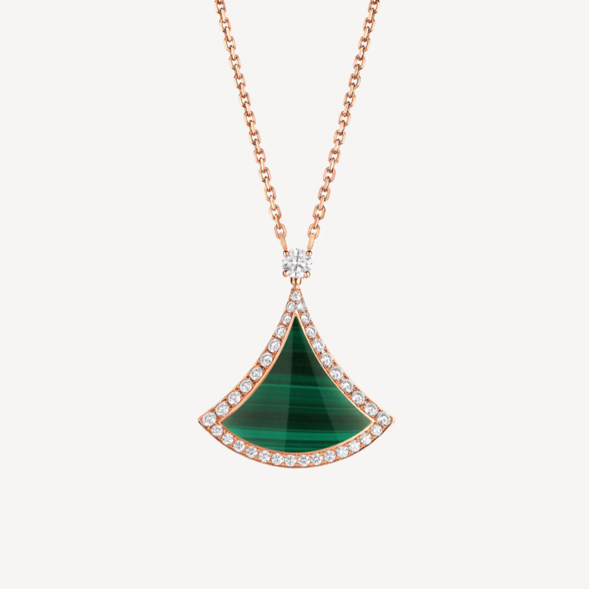 [Raffine] COLLAR DREAM DE ORO ROSA CON DIAMANTES Y MALAQUITA