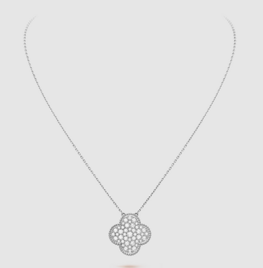 [Raffine] COLLAR DE PLATA CON COLGANTE DE TRÉBOL DE 25 MM Y DIAMANTES PAVÉ