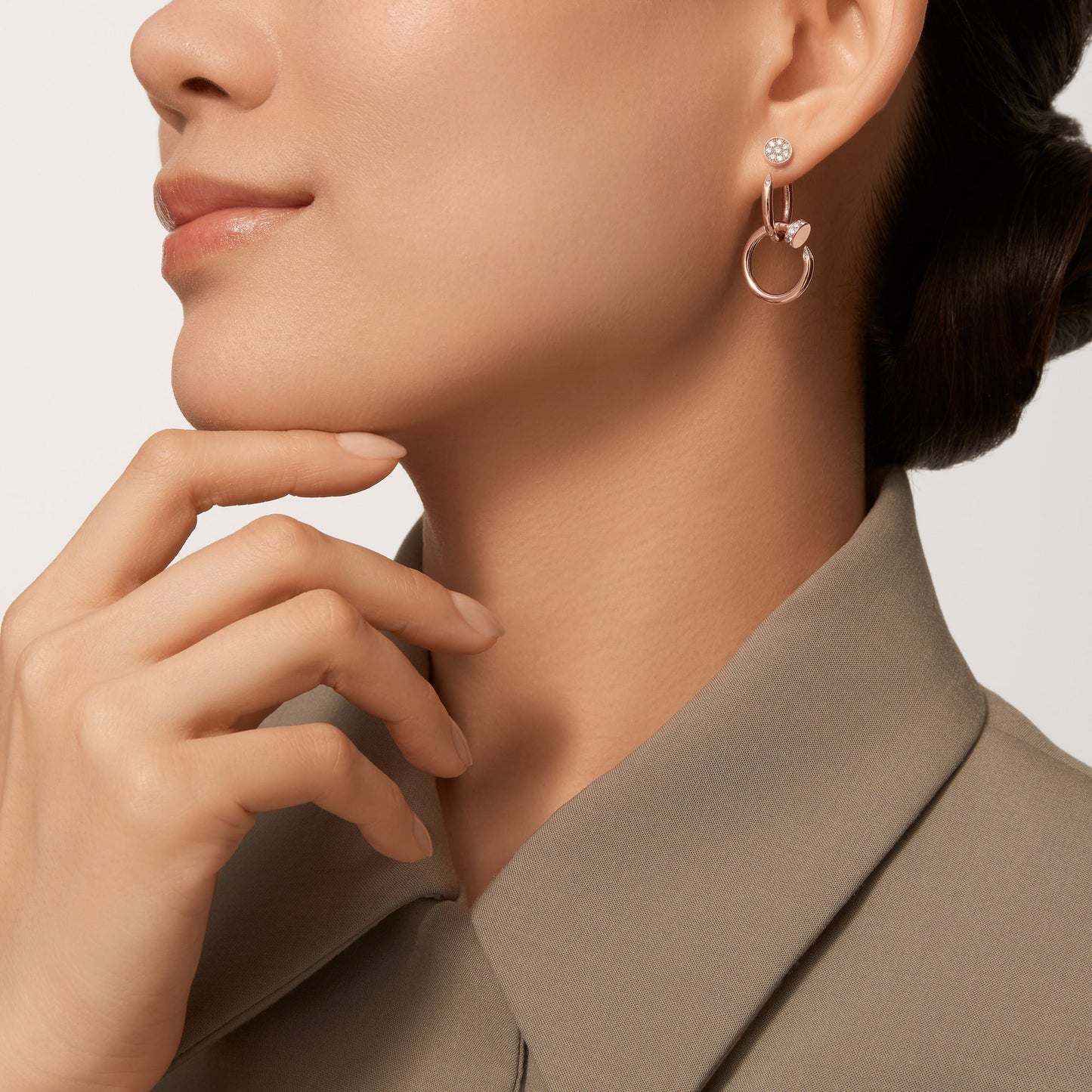 [Raffine]JUSTE HALF DIAMOND DOUBLE EARRINGS