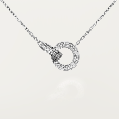 [Raffine]LOVE 7.6MM NECKLACE ROSE GOLD AND SILVER  FULL DIAMOND
