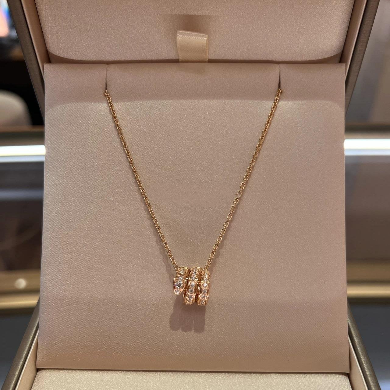 [Raffine]SERPENTI PINK GOLD NECKLACE DOUBLE RING DIAMOND