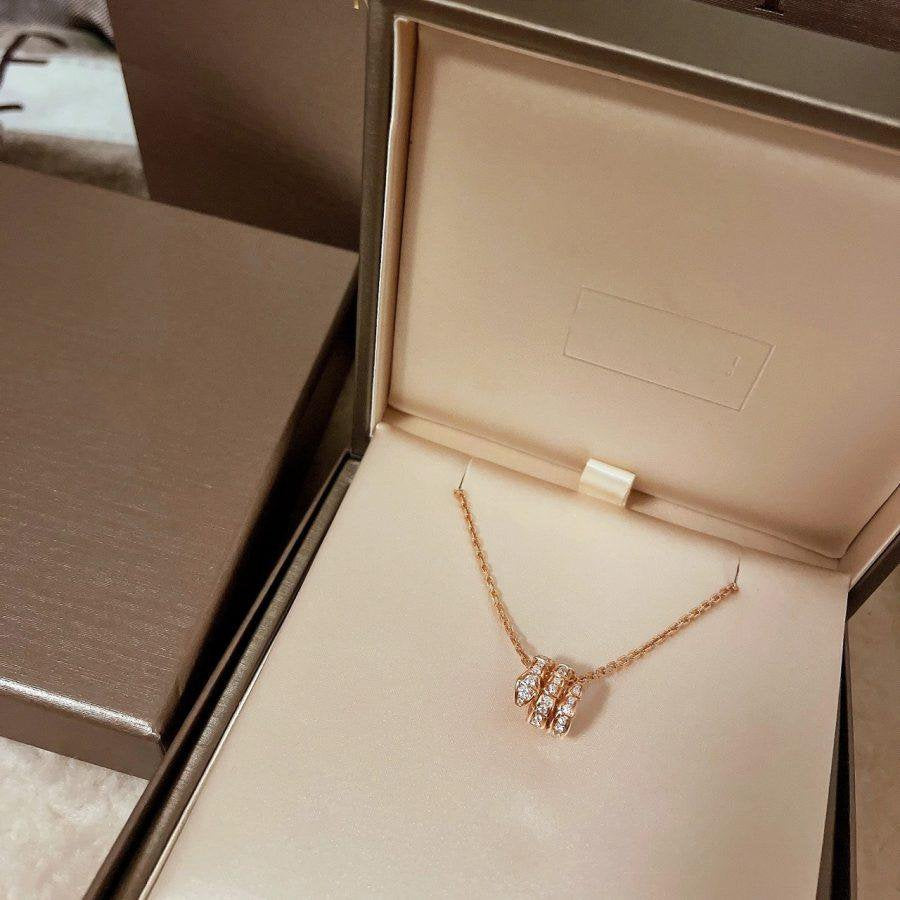 [Raffine]SERPENTI PINK GOLD NECKLACE DOUBLE RING DIAMOND