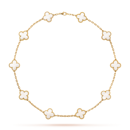 [Raffine] COLLAR DE NÁCAR BLANCO CON 10 MOTIVOS DE TRÉBOL
