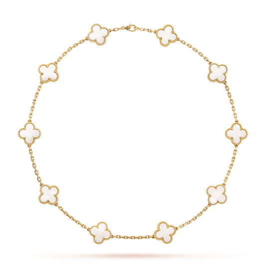 [Raffine] COLLAR DE NÁCAR BLANCO CON 10 MOTIVOS DE TRÉBOL