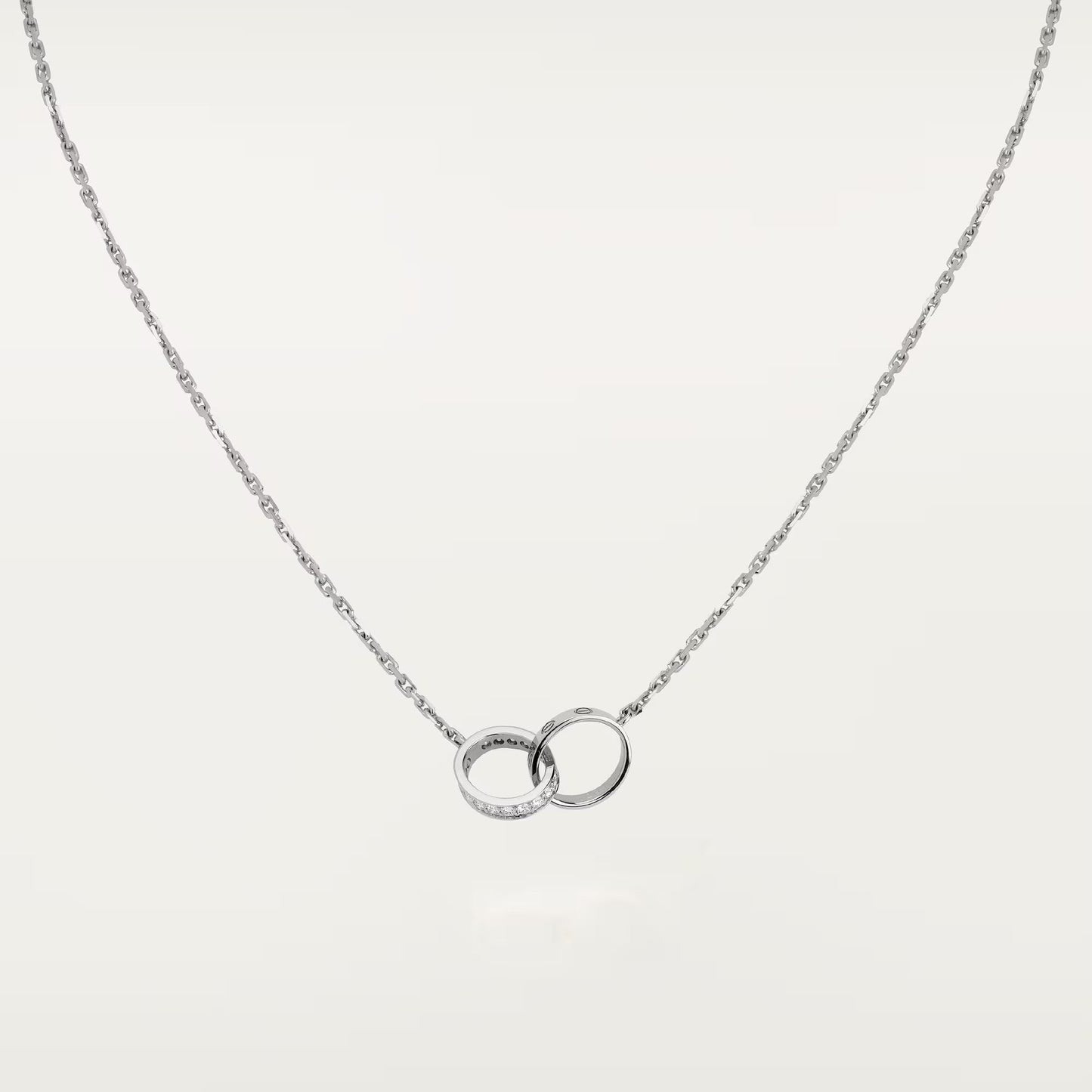 [Raffine]LOVE DOUBLE RING HALF DIAMOND NECKLACE