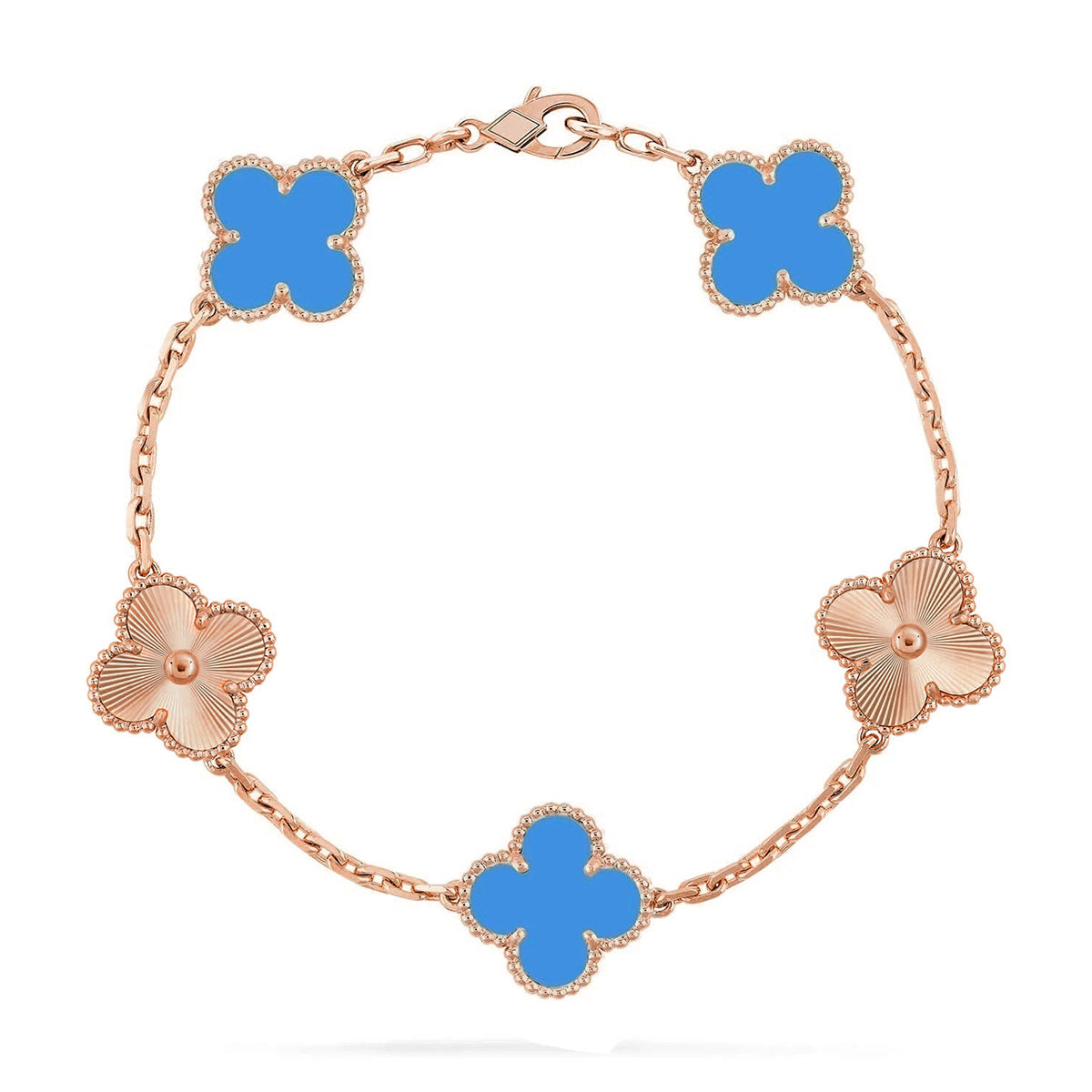 [Raffine] CLOVER 5 MOTIV BLAUER ACHAT ARMBAND KOLLEKTION
