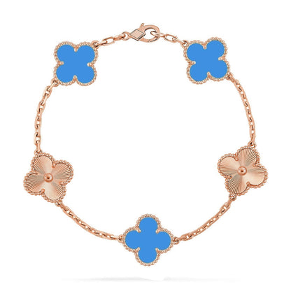 [Raffine] CLOVER 5 MOTIV BLAUER ACHAT ARMBAND KOLLEKTION