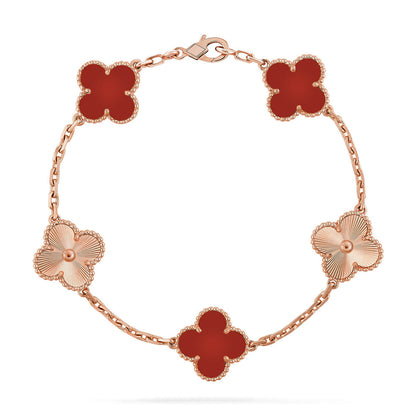 [Raffine] CLOVER 5 MOTIV ROTER KORNELIAN-ARMBAND KOLLEKTION