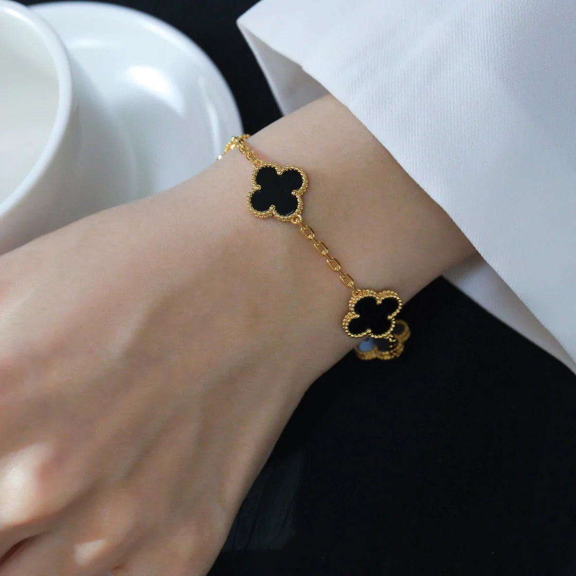 [Raffine]CLOVER  5 MOTIFS BLACK ONYX BRACELET