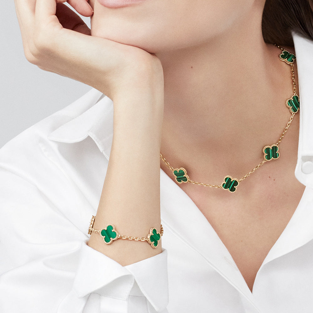 [Raffine]CLOVER 10 MOTIFS MALACHITE NECKLACE
