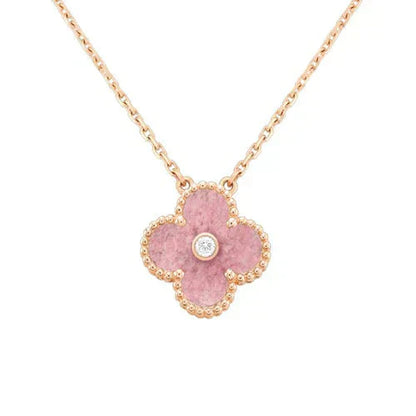 [Raffine] COLLAR DE RODONITA CON DIAMANTES DE 15 MM DE TRÉBOL