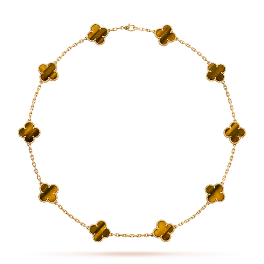 [Raffine] COLLAR DE OJO DE TIGRE CON 10 MOTIVOS DE TRÉBOL