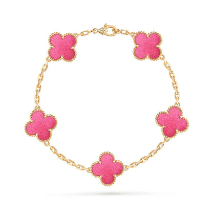[Raffine]NEW CLOVER 5 MOTIFS PINK ENAMEL BRACELET