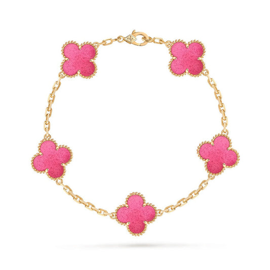 [Raffine]NEW CLOVER 5 MOTIFS PINK ENAMEL BRACELET