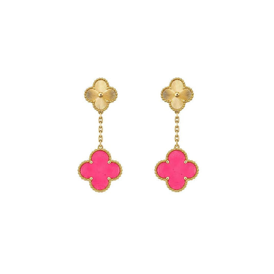 [Raffine]NEW CLOVER 2 MOTIF PINK ENAMEL EARRINGS