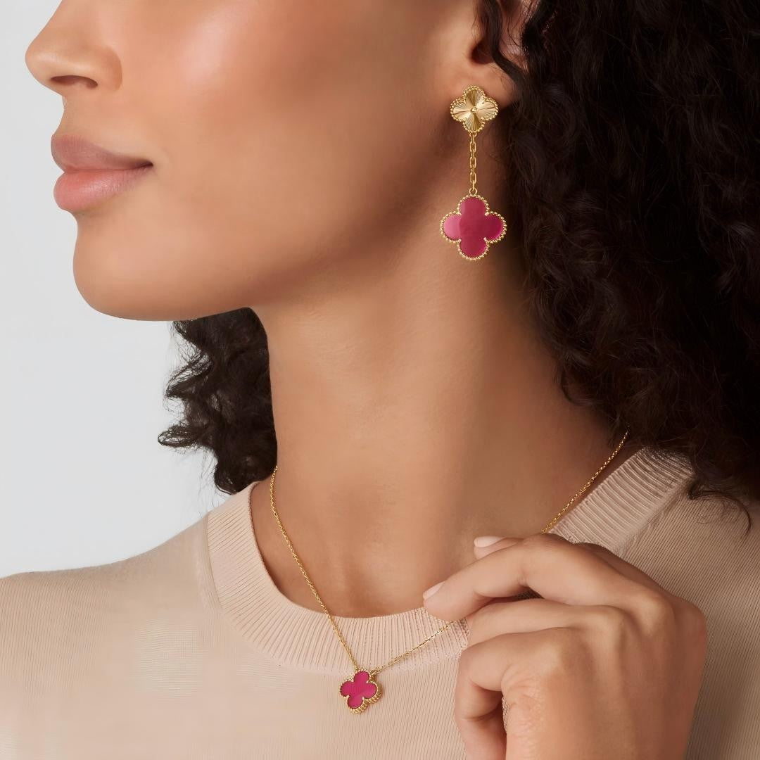 [Raffine] NEW CLOVER 15MM PINK ENAMEL NECKLACE