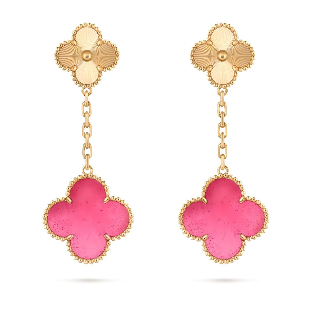[Raffine]NEW CLOVER 2 MOTIF PINK ENAMEL EARRINGS