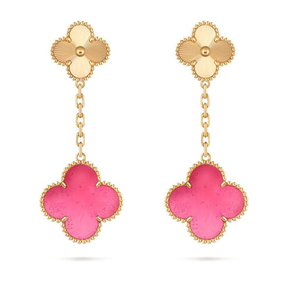 [Raffine]NEW CLOVER 2 MOTIF PINK ENAMEL EARRINGS