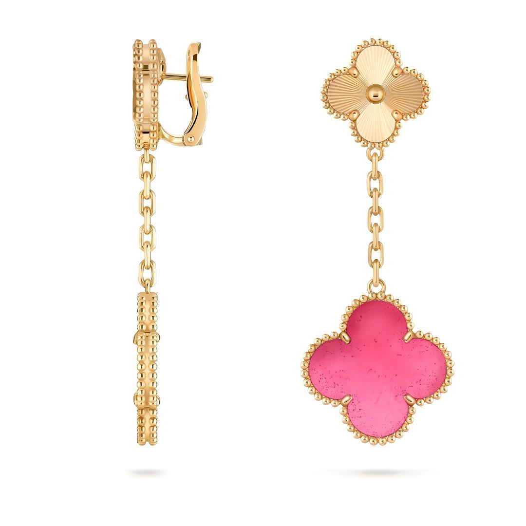 [Raffine]NEW CLOVER 2 MOTIF PINK ENAMEL EARRINGS