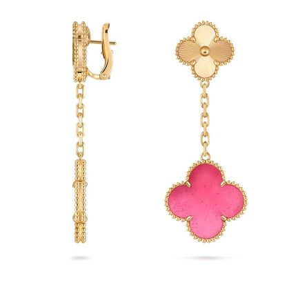 [Raffine]NEW CLOVER 2 MOTIF PINK ENAMEL EARRINGS
