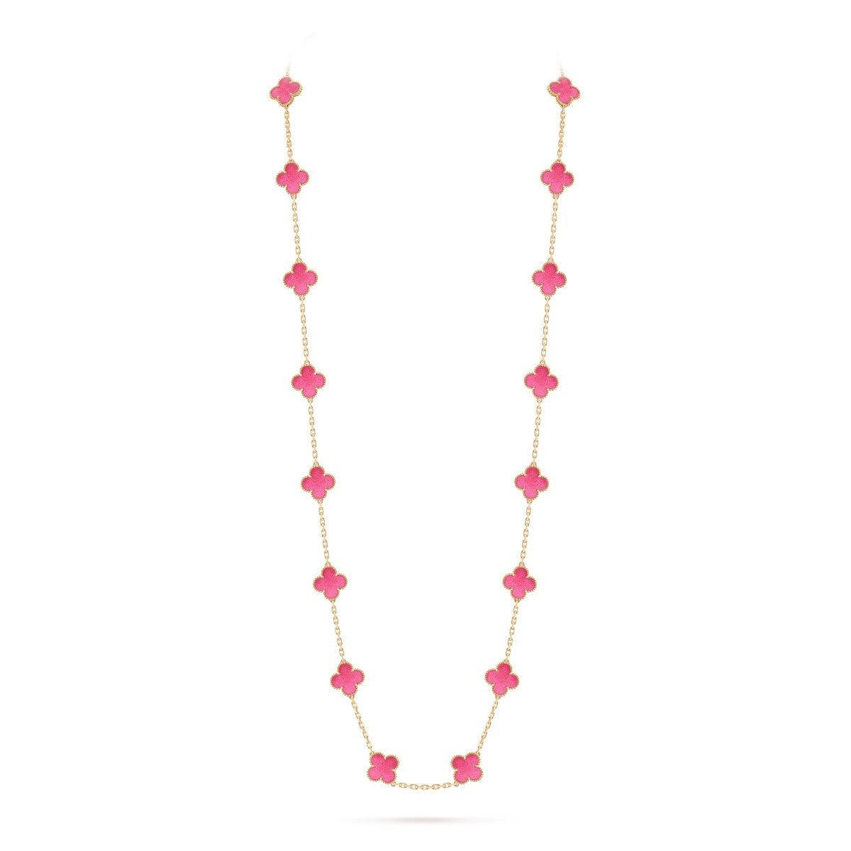 [Raffine] NEW CLOVER 20 MOTIFS PINK ENAMEL NECKLACE