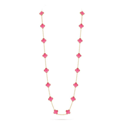[Raffine] NEW CLOVER 20 MOTIFS PINK ENAMEL NECKLACE