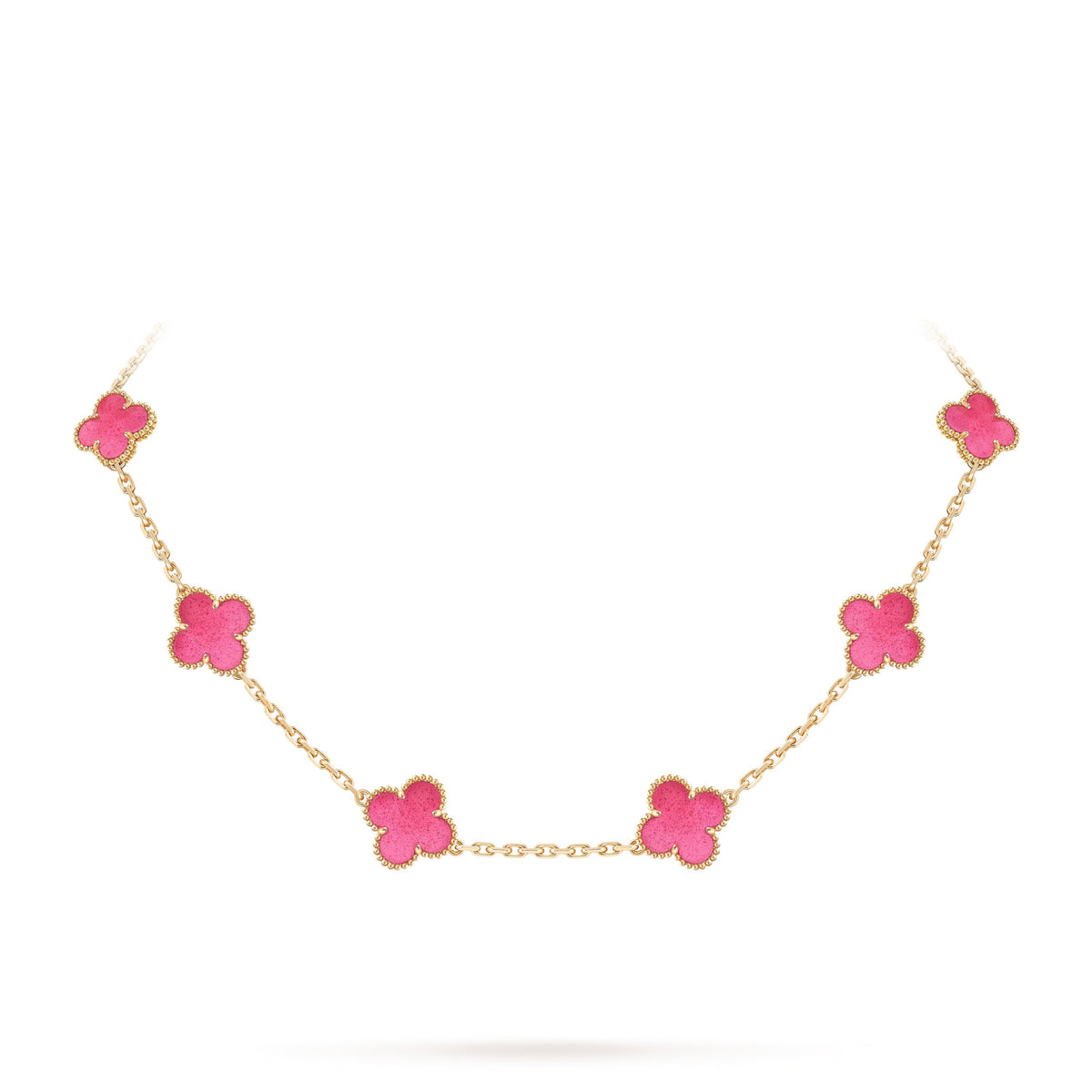 [Raffine]NEW CLOVER 10 MOTIFS PINK ENAMEL NECKLACE