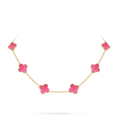 [Raffine]NEW CLOVER 10 MOTIFS PINK ENAMEL NECKLACE