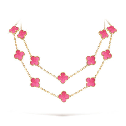 [Raffine] NEW CLOVER 20 MOTIFS PINK ENAMEL NECKLACE