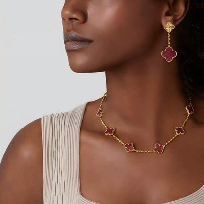 [Raffine]NEW CLOVER 10 MOTIFS PINK ENAMEL NECKLACE