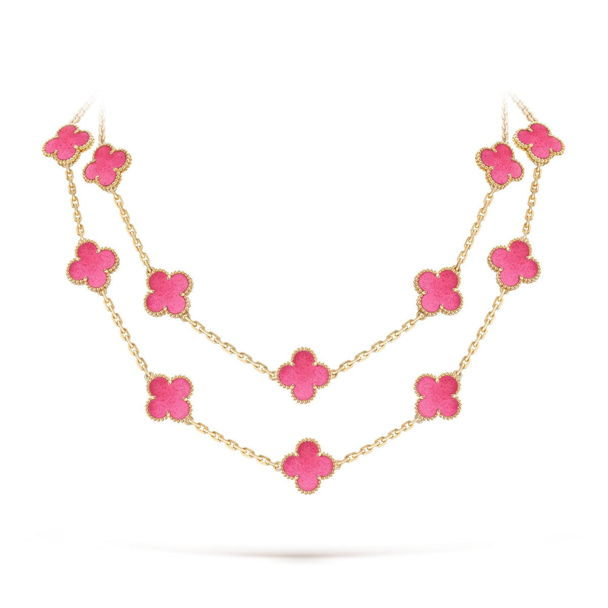 [Raffine] NEW CLOVER 20 MOTIFS PINK ENAMEL NECKLACE
