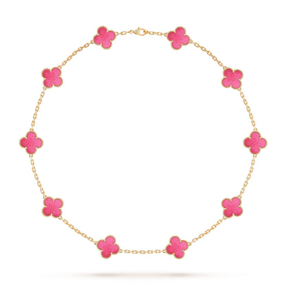 [Raffine]NEW CLOVER 10 MOTIFS PINK ENAMEL NECKLACE