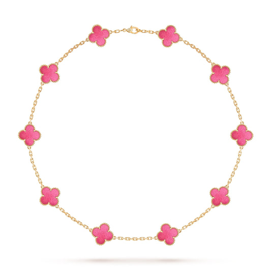 [Raffine]NEW CLOVER 10 MOTIFS PINK ENAMEL NECKLACE